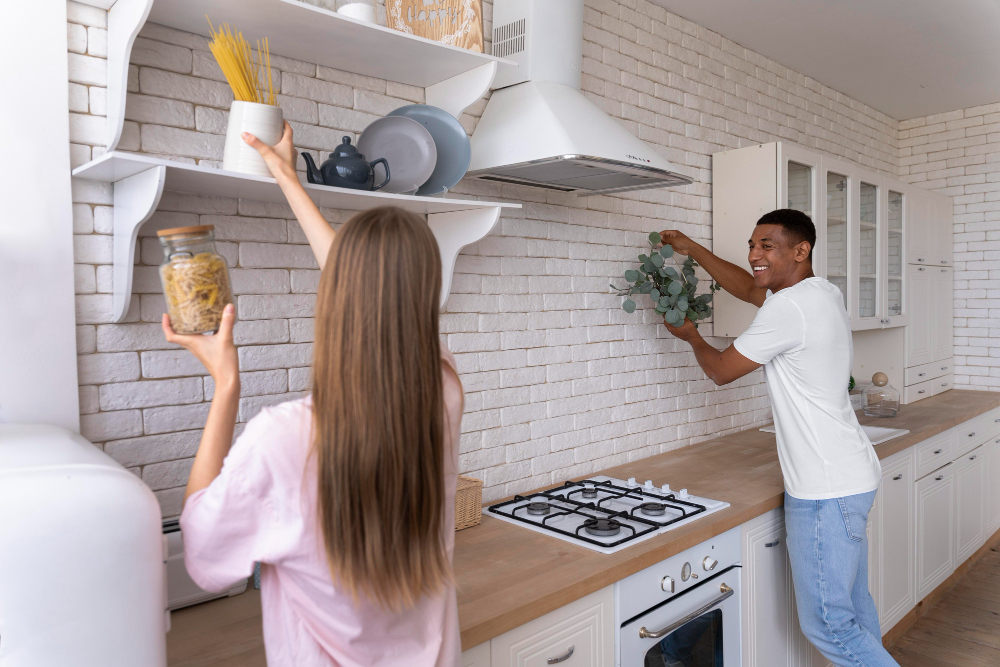people decorating kitchen